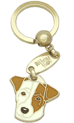RUSSELL TERRIER WHITE, BROWN EAR <br> (keyring, engraving included)